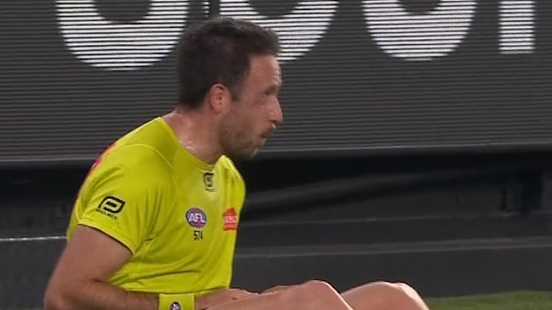 AFL umpire injured in awkward landing