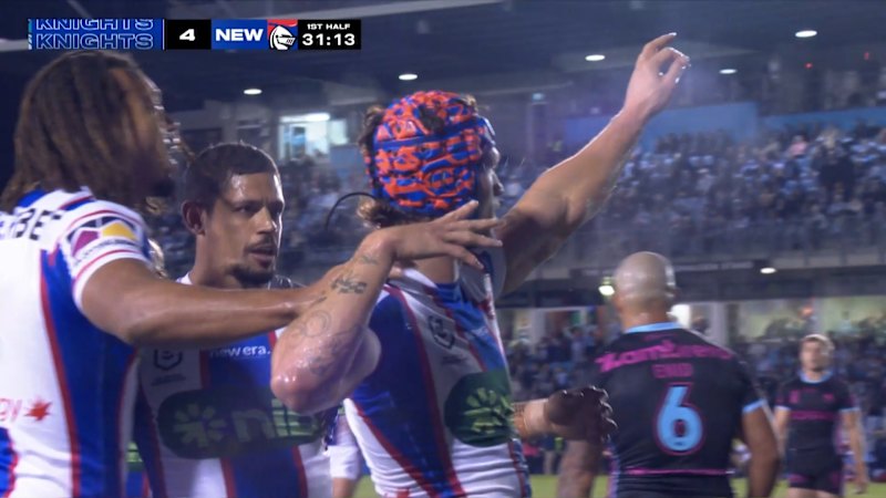 Ponga splits through Sharks
