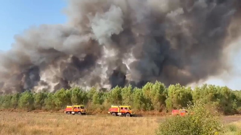 French firefighters continue to battles blazes in dry forests west of Bordeaux