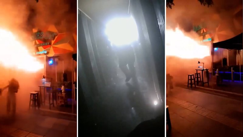 Huge blaze rips through Bangkok pub