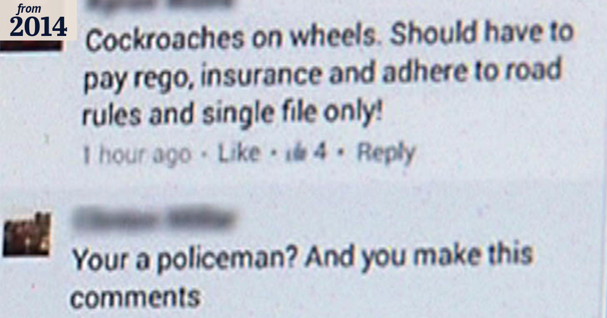Cyclists like 'cockroaches': police officer
