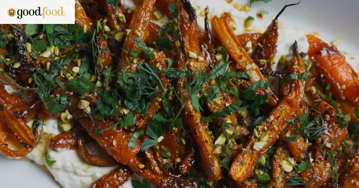 Roasted carrots with Angostura Bitters hot honey and whipped feta