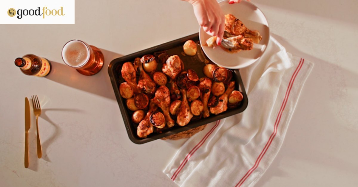 Golden chicken tray bake