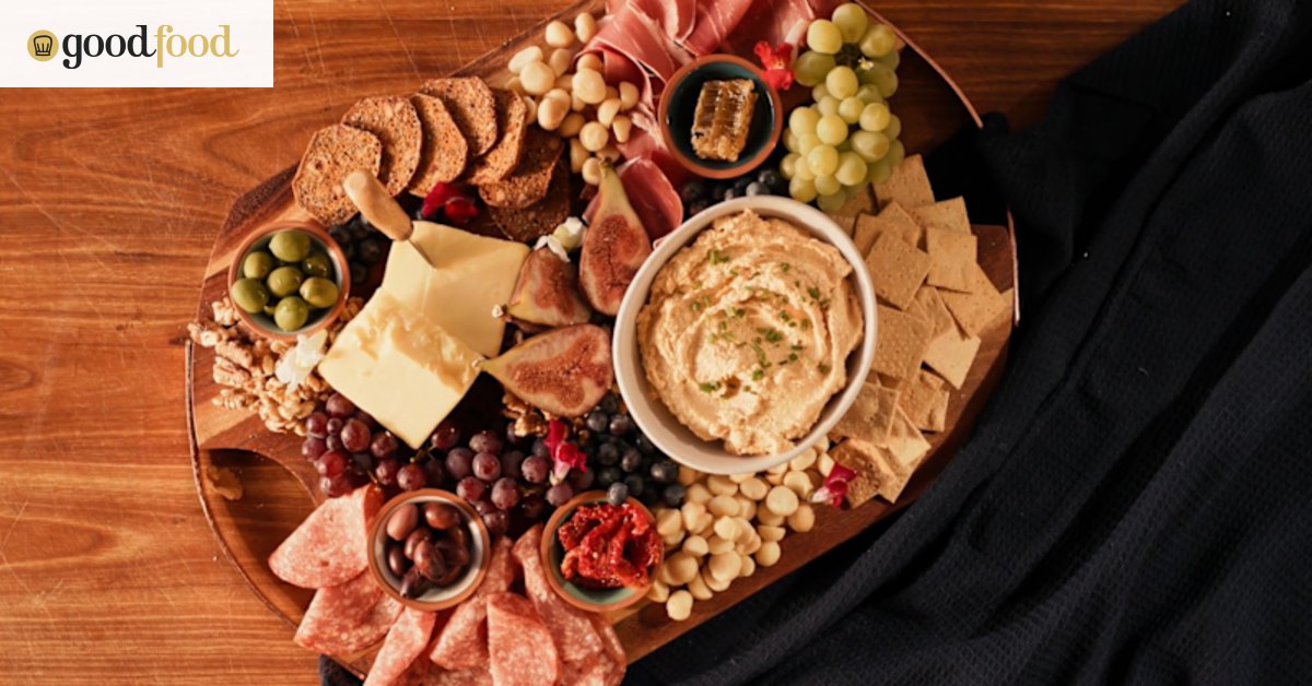 Aged cheddar dip and charcuterie grazing board