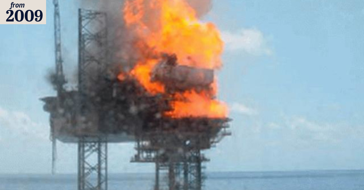 Oil rig bursts into flames
