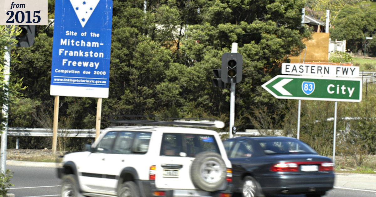 Four-wheel-drive rams motorcycle on Eastern Freeway