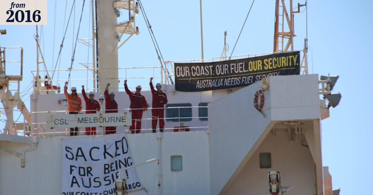 Armed police remove ship's Australian crew, escort replacements aboard