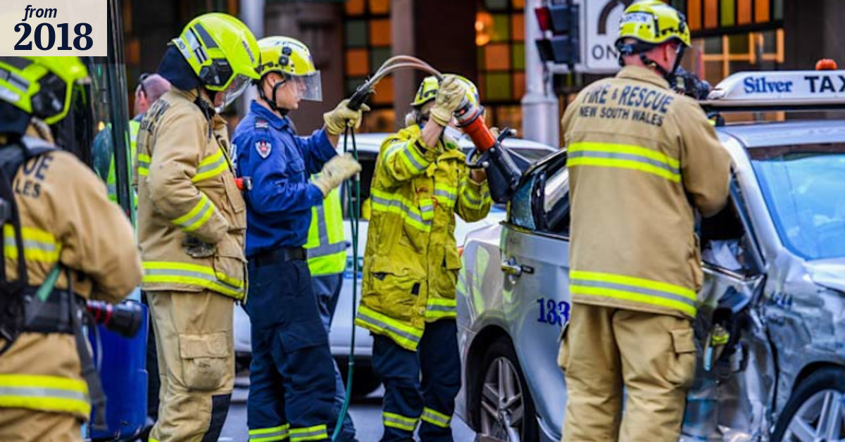 Emergency services rescue driver trapped after crash
