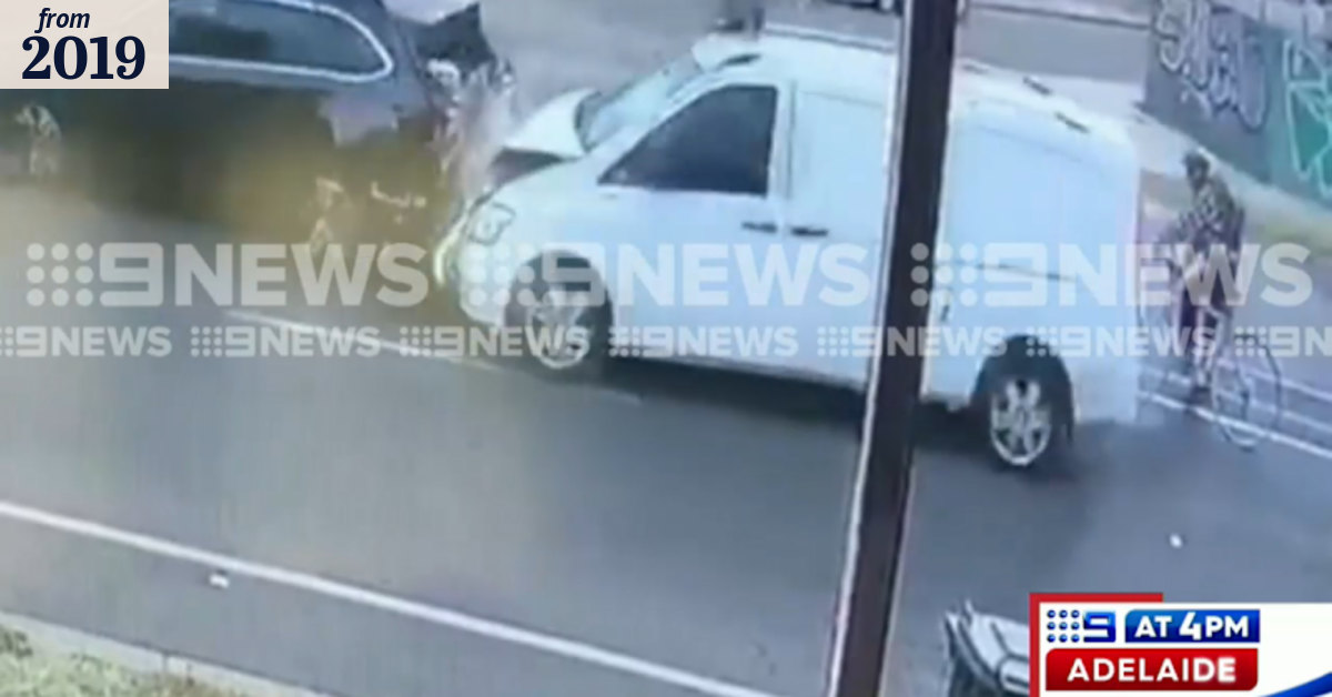 Adelaide cyclist almost hit by cars involved in crash