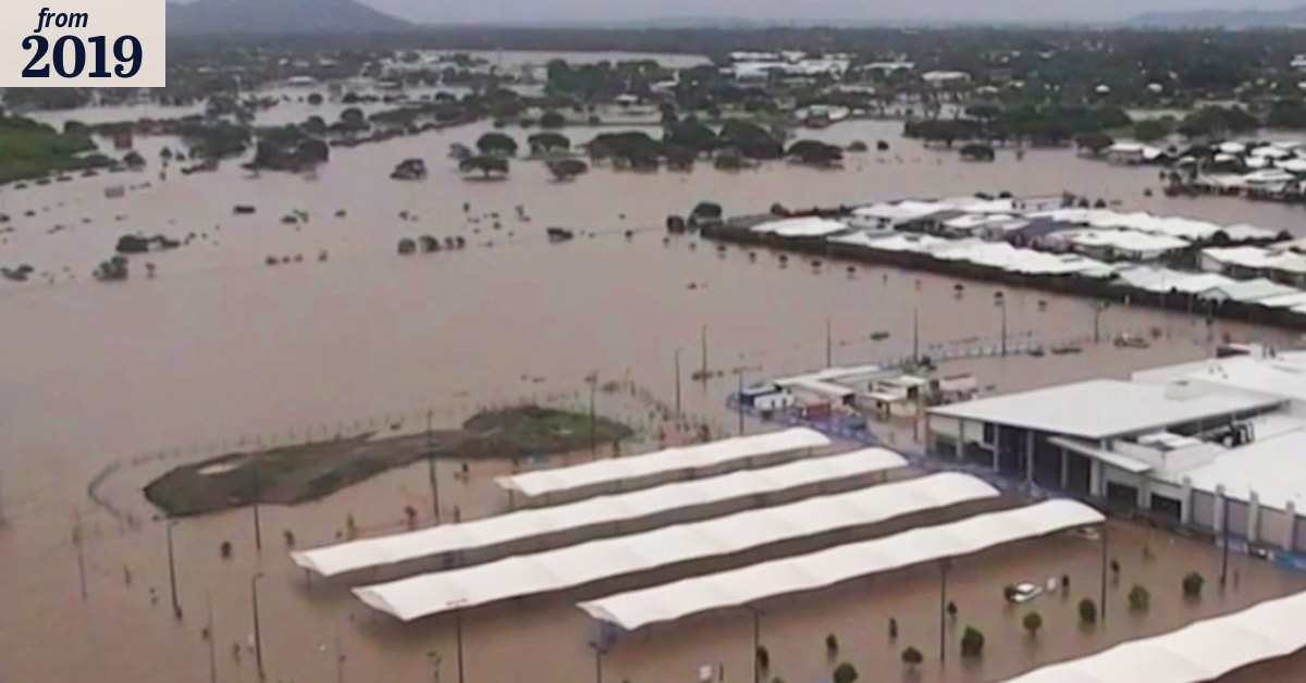 Drone footage of flooding in Townsville suburbs