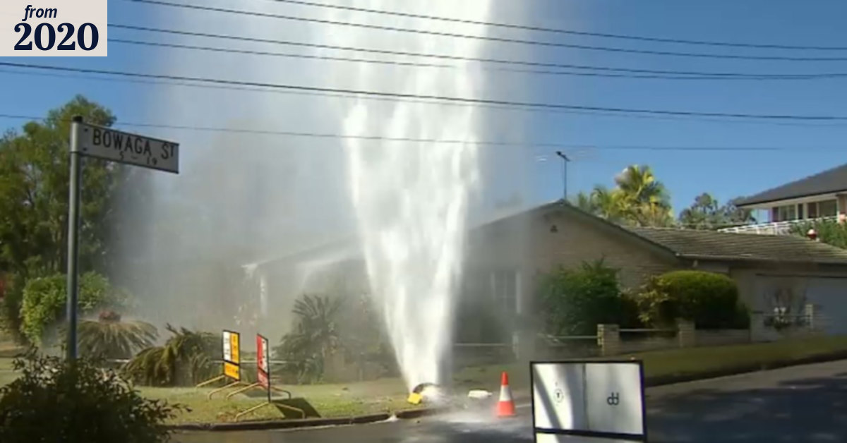Burst fire hydrant sends water 20 metres into the air