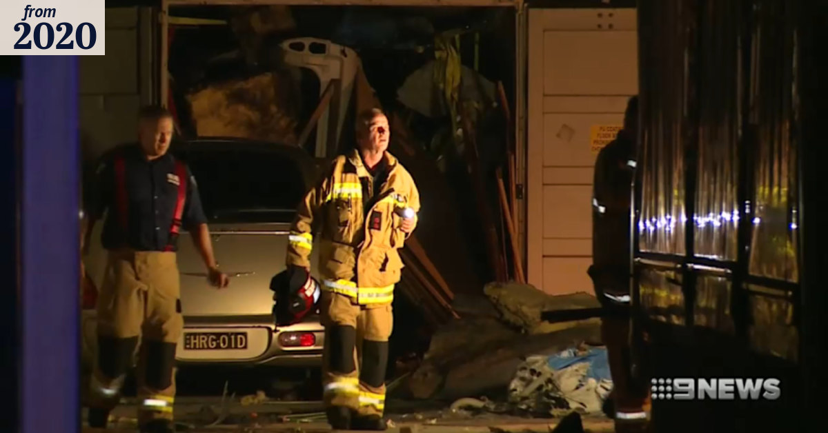 Shipping container explodes in Sydney garden