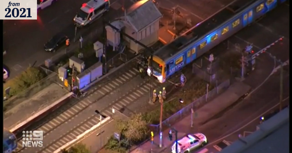 Train crashes into car stuck on tracks in Melbourne