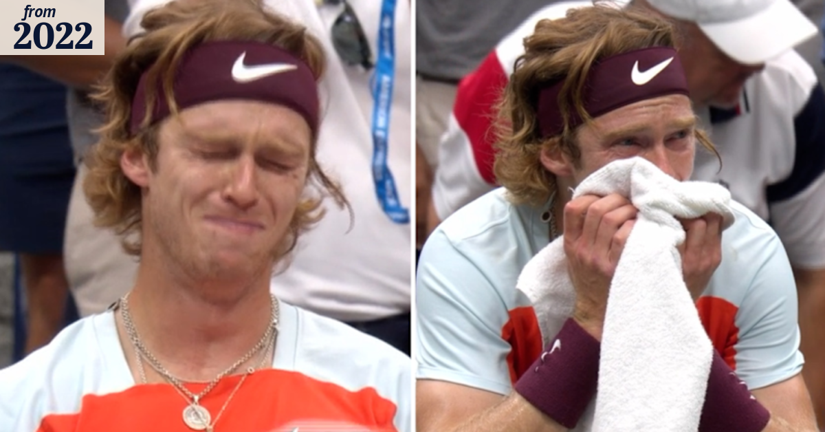 Rublev appears to cry in his towel