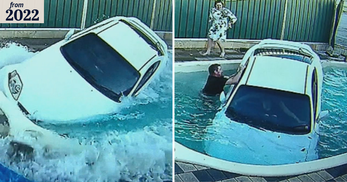Driver crashes through fence into swimming pool
