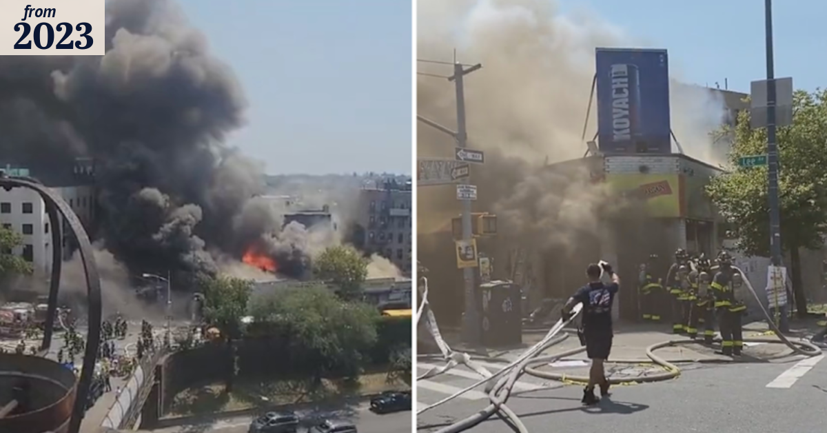 Massive fire erupts in New York, two firefighters injured