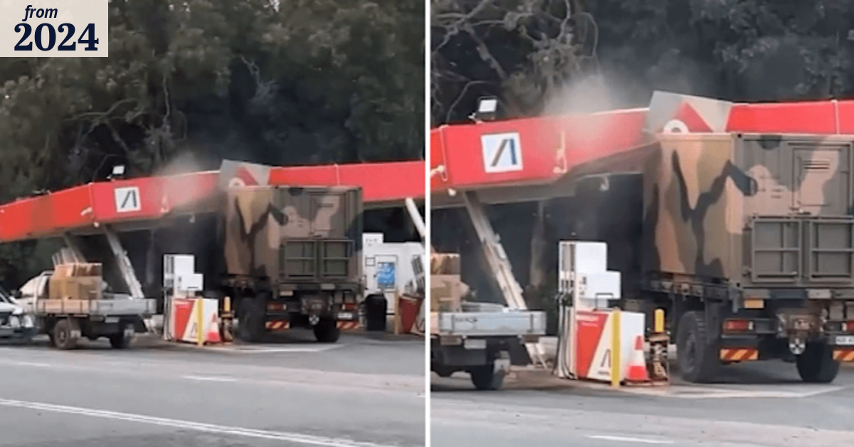Defence truck crashes into Queensland servo