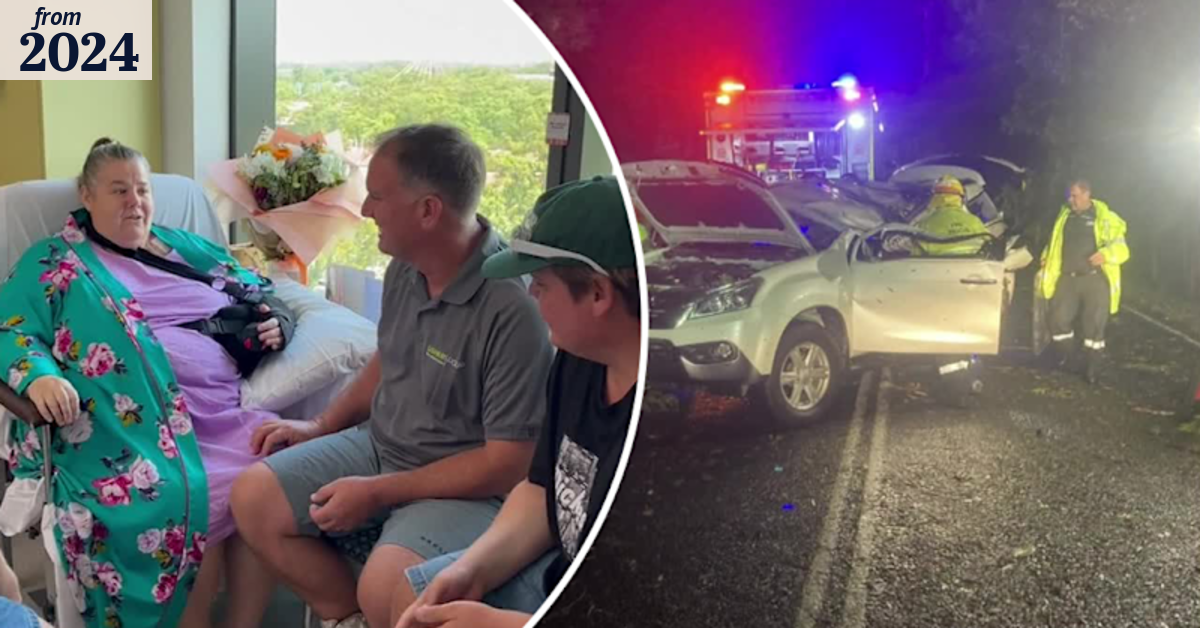 Mother lucky to be alive after tree crushed car