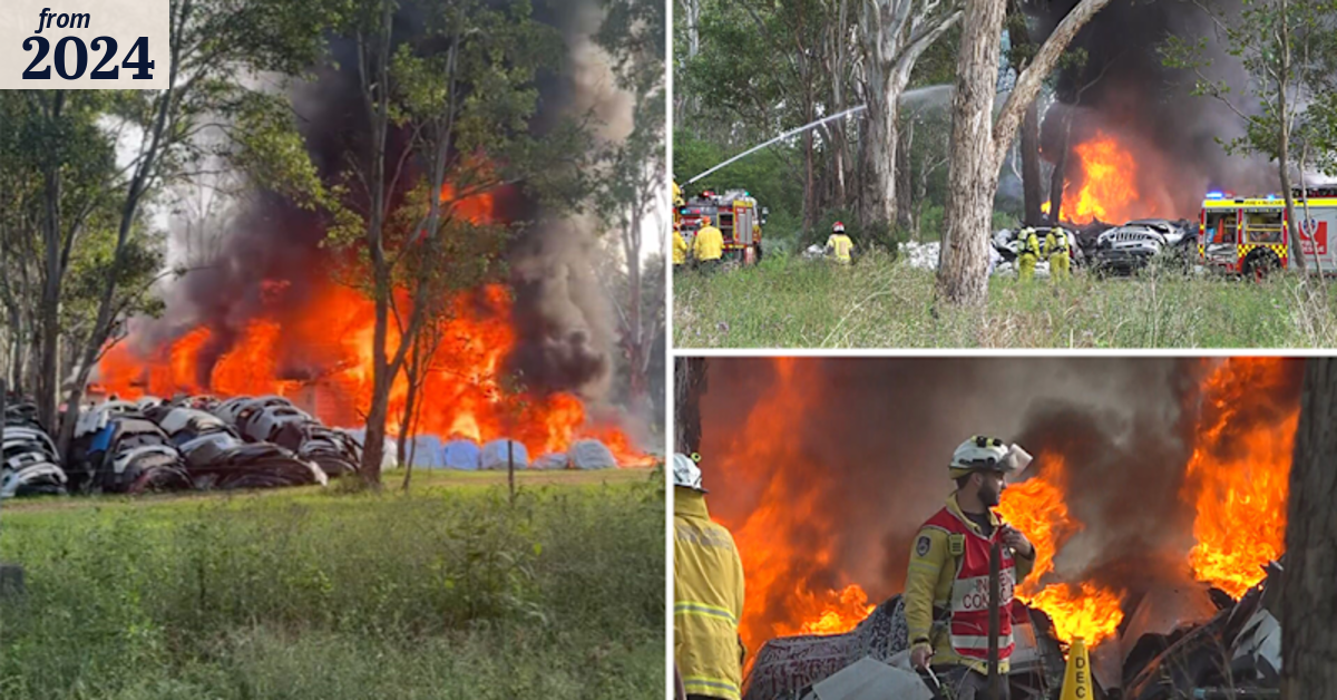 Fire crews battle car parts fire in northwest Sydney