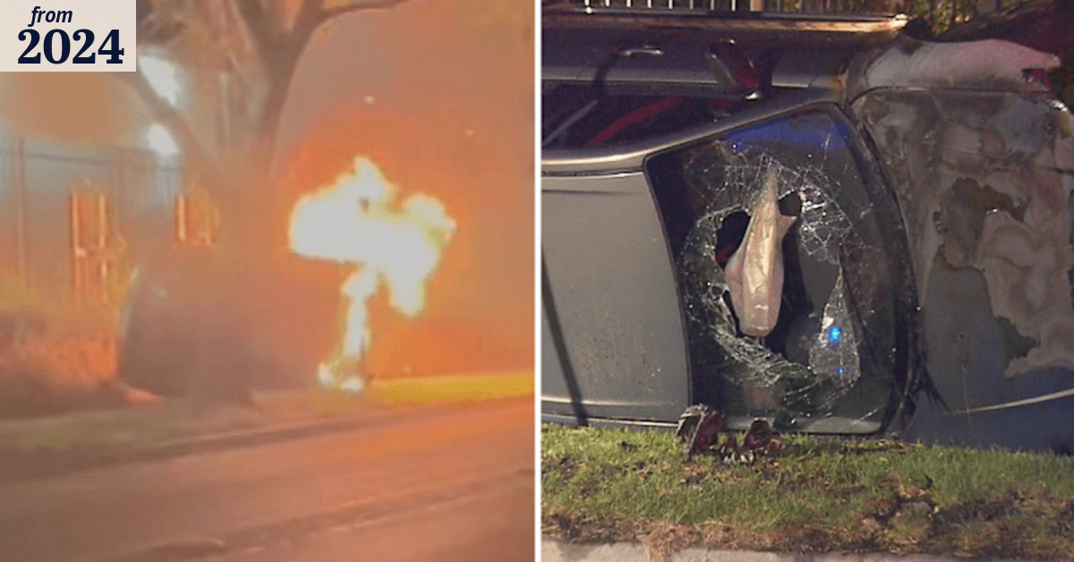 Man rushed to hospital as car bursts into flames