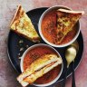 Tomato and kimchi soup with chilli grilled cheese recipe. SageÂ CreativeÂ autumn/winter recipes for Good Food online and Home made page. August 2022. Good Food use only. Please credit Jeremy Simons