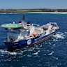 The Ile d’Yeu ship laying undersea cable off the coast near Maroubra. CREDIT: WOLTER PEETERS