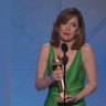 Rose Byrne tearfully accepted the Golden Globe for the film 'If I Had Legs I'd Kick You' while explaining why her husband was not at the awards.
