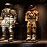 Cosmic fashion ... space suits on display at the Kennedy Space Centre.