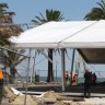 The temporary structure is erected on the restaurant site.