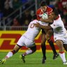 Tongan flanker Sione Vaiomounga (right).