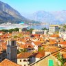 A cruise ship in the bay near the Old Town of Kotor in Montenegro.