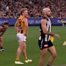 In Collingwood's round eight draw with Hawthorn, Steele Sidebottom kicked a late goal after this controversial moment.