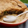 Winter greens pie with nut pastry.