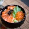 Adam Liaw's salmon oyakodon (salmon and roe rice bowl).