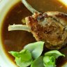 Lamb cutlets with cumin-scented abalone sauce.