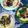 Hummus with lamb and lemon sauce.