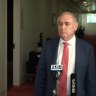 Independent MP Zali Steggall interjected as Labor minister Don Farrell spoke to media at Parliament House on Thursday.