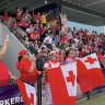 Tongan fans sing Himi #114 at the team's training session in Arndell Park