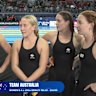 Kaylee McKeown, Ella Ramsay, Alexandria Perkins and Mollie O'Callaghan speak to Cate Campbell after picking up silver in the women's 4x100m medley relay at the 2025 swimming world championships.