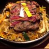 Grilled beef with sweet potato noodles.