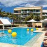 What party? ... the rooftop pool at the Oaks Waterfront Resort.