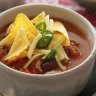 Chilli bean soup with corn chips.