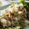 Thai spicy lime and chilli squid salad with charred cucumber.