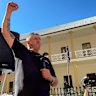 Former CFMEU NSW chief Darren Greenfield speaks about the 'dirty rotten labor party' in a protest in 2024.