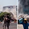 Videos uploaded to social media sites show the devastation caused by a magnitude-7.7 earthquake that struck Mandalay on Friday, killing more than 1700. (Warning: footage may disturb some viewers)