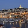 Marseille harbor with its famous Notre Dame church, France.