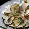 Raw swiss brown mushrooms with seaweed vinegar.