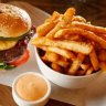 Grande burger and chips from the Burger Lounge in Eltham.