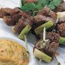 Lamb satay skewers.