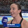 Lani Pallister speaks to Cate Campbell after winning silver in the women's 800m freestyle at the 2025 swimming world championships.